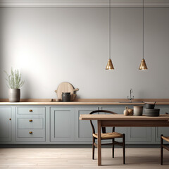Scandinavian Kitchen interior, Kitchen interior mockup, Scandinavian style Kitchen mockup, empty wall mockup