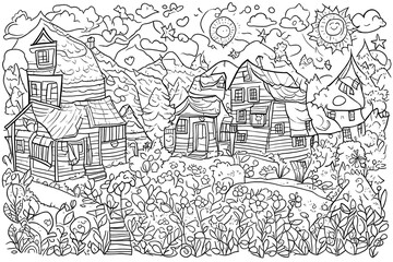 A set of hand-drawn doodles for use in children's coloring books.