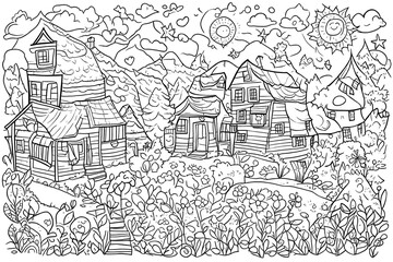 Obraz premium A set of hand-drawn doodles for use in children's coloring books.