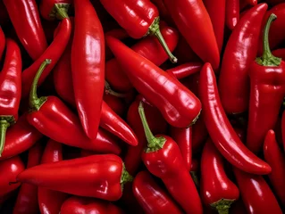 Photo sur Plexiglas Piments forts Natural background of fresh red chili peppers. Full frame. A quality product. Healthy eating. Close-up.
