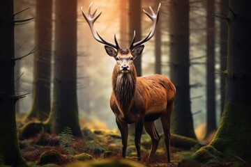 Majestic deer standing in the forest