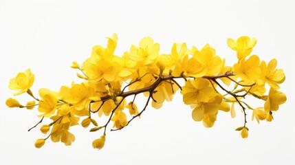 Golden Elegance in Isolation: A radiant tabebuia flower isolated on a clean white backdrop, emphasizing the beauty of nature's vibrant yellow bloom – ideal for floral and horticultural concepts