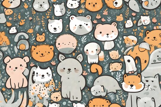 A range of seamless patterns featuring cute animals for fabric printing.