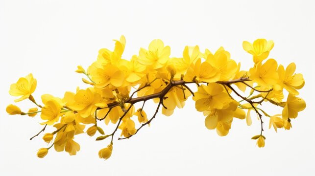 Golden Elegance in Isolation: A radiant tabebuia flower isolated on a clean white backdrop, emphasizing the beauty of nature's vibrant yellow bloom &ndash; ideal for floral and horticultural concepts
