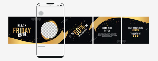 Set of Instagram Carousel Post Template, Editable Instagram Carousel Post, Black Friday Social Media Carousel Post, template eps 10. © Graphaxil