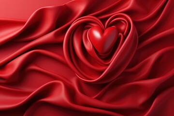 Obraz premium red heart on red cloth, valentine's day,