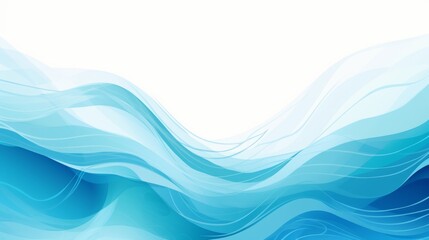 Blue Ocean Water Waves with Copy Space - Teal Lake Wave Motion Web Banner, Sea Foam Watercolor Effect Backdrop. Fun Pool Water Ripples Abstract Cartoon. Coastal Illustration for Web and Print