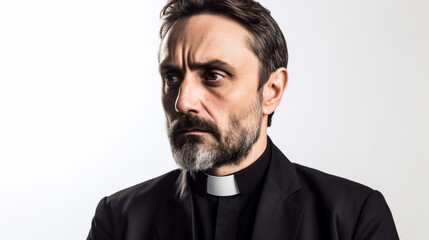 Fictitious serious Spanish Catholic priest AI generative