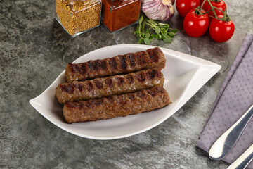 Grilled beef kebab minced meat
