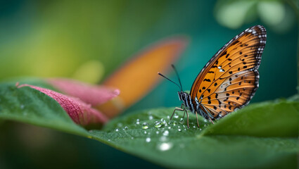 Butterflies perched on leaves, captured with a macro camera
