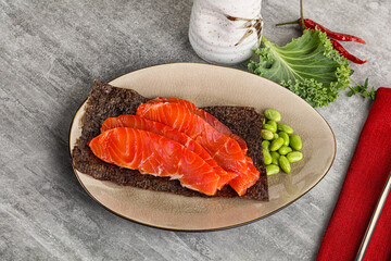Sliced salmon sashimi in the plate
