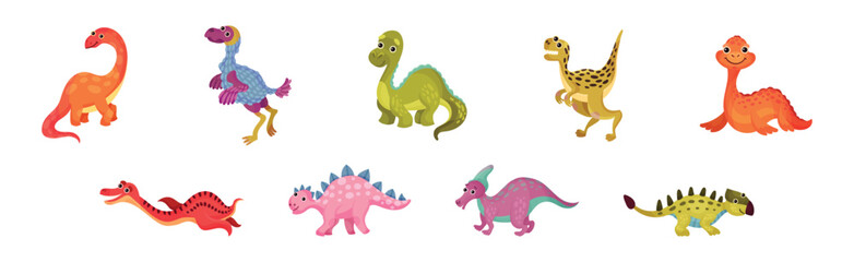 Funny Dinosaur Jurassic Period Prehistoric Animal Vector Set