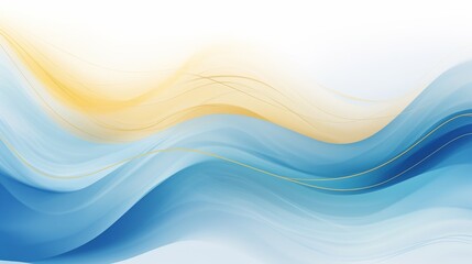 Abstract Blue Wave with Gold Lines Watercolor Painting - Colorful Teal and Yellow Wavy Ink Lines Fairytale Background. Bright Ocean Beach Illustration for Mobile Web. Artistic Water Waves