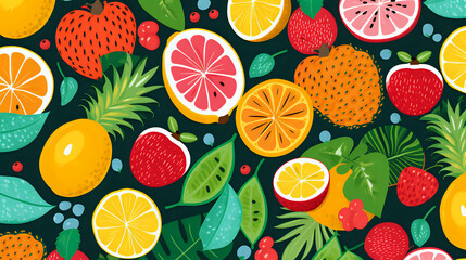 seamless background with fruits pattern. Generative AI - obrazy, fototapety, plakaty