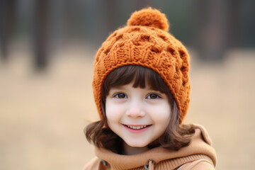 Portrait of a smiling girl in an orange hat in the park