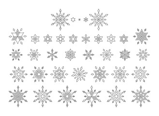 Large collection of snowflakes and stars, Christmas set.