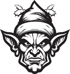 Angry Christmas elf tattoo , Vector Template for Cutting and Printing