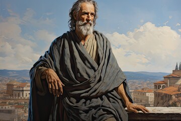 Fototapeta premium Painted portrait about Zeno of Citium, the founder of stoic philosophy