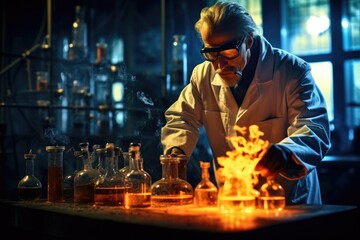 Researcher studying chemical reactions in an industrial laboratory