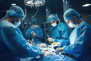 Team of surgeons performing operation in high-tech operating room