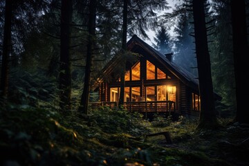 Wooden cabin in a secluded forest