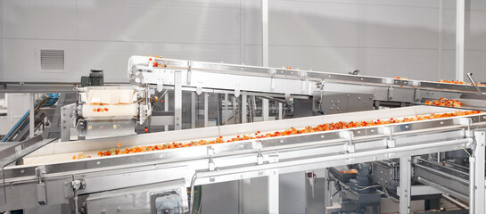 Production of color jelly fruit on conveyor line of plant. Food industry marmalade