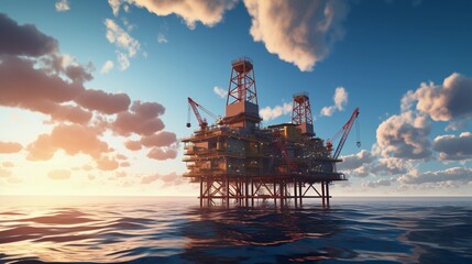 Oil platform in the open sea, extracting fuel - obrazy, fototapety, plakaty