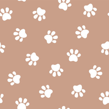 Cute seamless pet paw pattern. Cat or dog footprint background. Vector illustration. It can be used for wallpapers, wrapping, cards, patterns for clothes and other. 