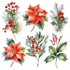 Fototapete Rund Christmas watercolor hand drawn illustration. Decoration elements for the Christmas holiday © Nikolai