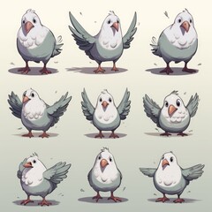 Naklejka premium A set of cartoon birds with different expressions
