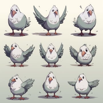 A set of cartoon birds with different expressions