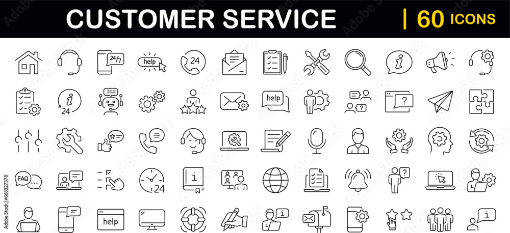 Leinwandbilder customer service set of web icons in line style. help and support. support and service icons for web