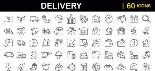 Delivery and logistics set of web icons in line style. Shipping and logistics icons for web and mobile app. Express delivery, courier, package protection, business, tracking, return, customer service