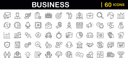 Business and finance set of web icons in line style. Finance and business. Money, business process, bank, team work, office, payment, strategy, management, accounting, infographic. Vector illustration