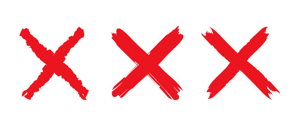 Red cross Sign. Check mark icon in Grunge Style illustration