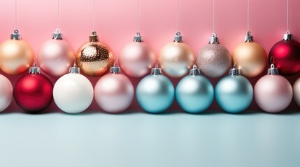 Christmas balls on red background.
