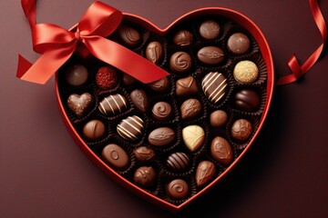 heart shaped box of chocolate on studio background