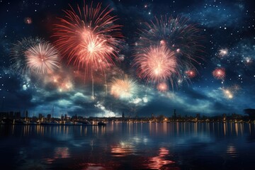 Fototapeta premium fireworks over the river