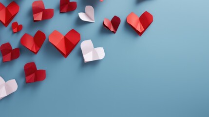 origami paper hearts on studio background, close up view, valentines day background