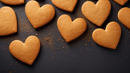heart shaped cookies on the table, close up view, valentines day background