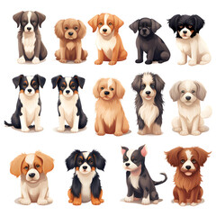 cute puppy Collection illustration set isolated on transparent background Generative AI 