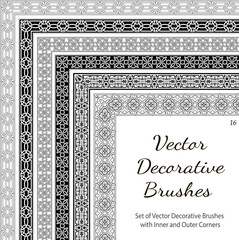 Obraz premium Set of Vector Decorative Color Brushes. Vector Decorative Brushes with Inner and Outer Corners. Seamless Borders for Patterned Frames. Vector set of decorative borders for greeting card, wedding inv