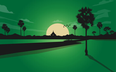 Beautiful rural landscape scenery background horizontal panoramic scene