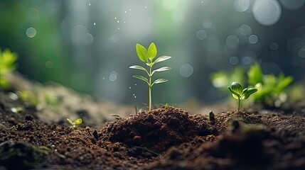 Green seedling illustrating concept of new life with bokeh background - obrazy, fototapety, plakaty
