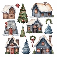 Christmas watercolor hand drawn illustration. Decoration elements for the Christmas holiday