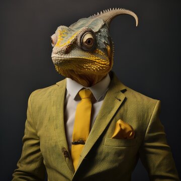 a lizard head in suit
