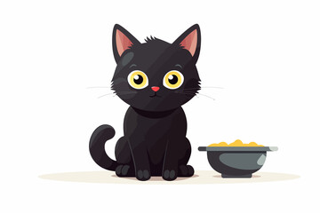 cat with bowl of food isolated vector style illustration