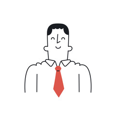 Happy tie guy. Outline, linear, thin line, doodle art. Simple style with editable stroke.