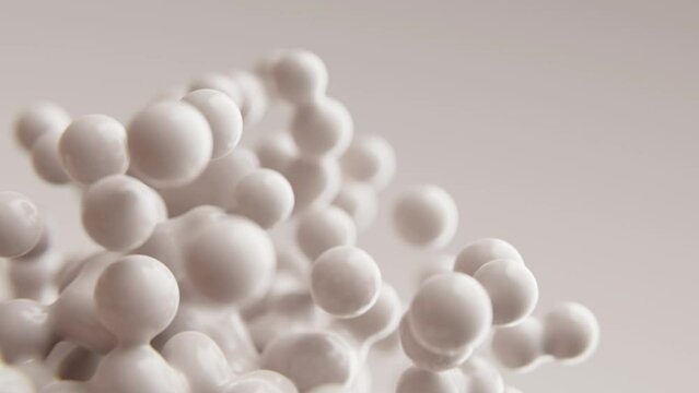 Abstract 3D render animation moving milky white milk orbs balls matte animated background metaballs blobs particles bubbles morphing flying molecules ball wallpaper medical presentation backdrop