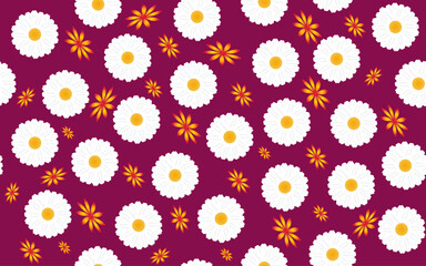 Floral Seamless daisy flower color white decorative ornamental fabric textile print  Pattern